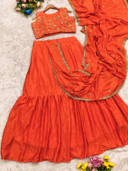 Orange Embroidered Party Wear Saree for Women | Elegant Designer Wedding & Festive Saree