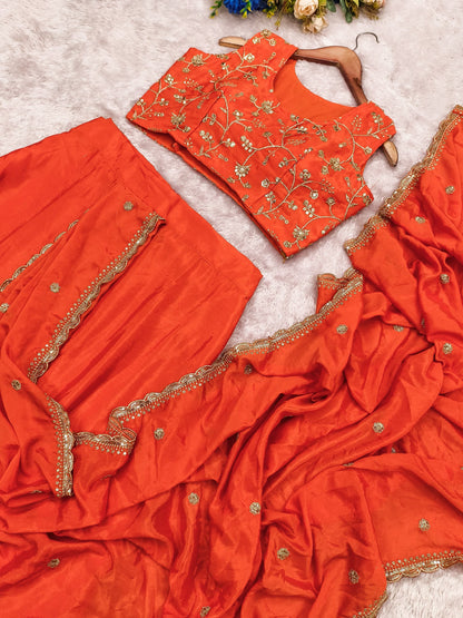 Orange Embroidered Party Wear Saree for Women | Elegant Designer Wedding & Festive Saree