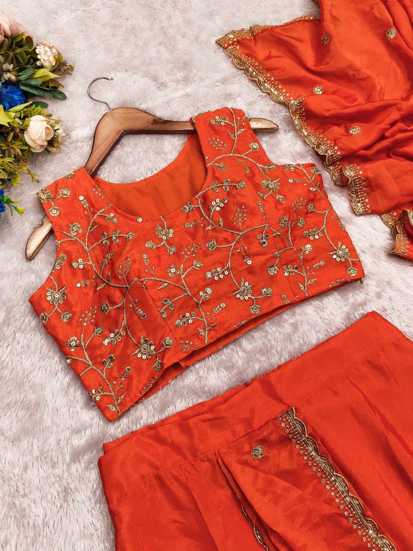 Orange Embroidered Party Wear Saree for Women | Elegant Designer Wedding & Festive Saree