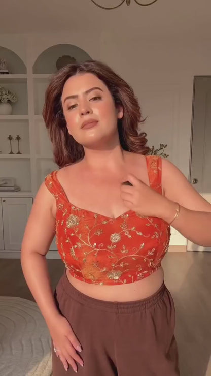 Orange Embroidered Party Wear Saree for Women | Elegant Designer Wedding & Festive Saree